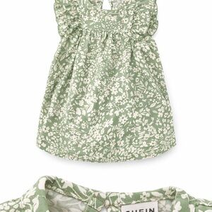 SHEIN Baby Girl 9-12M Sage Green Floral Ruffle Sleeve Dress